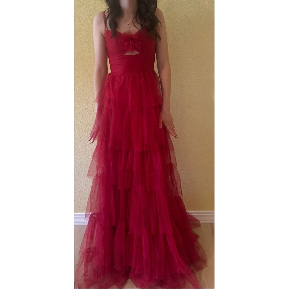 Blondie Nites Women's Juniors' Red Tyler‎ Mesh Tiered Gown Dress Size 0